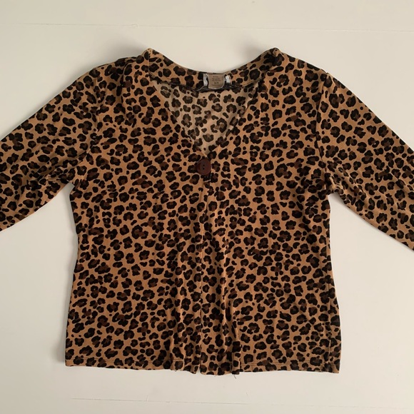 Small Leopard Print Cardigan, Single Brown Button - Picture 1 of 4